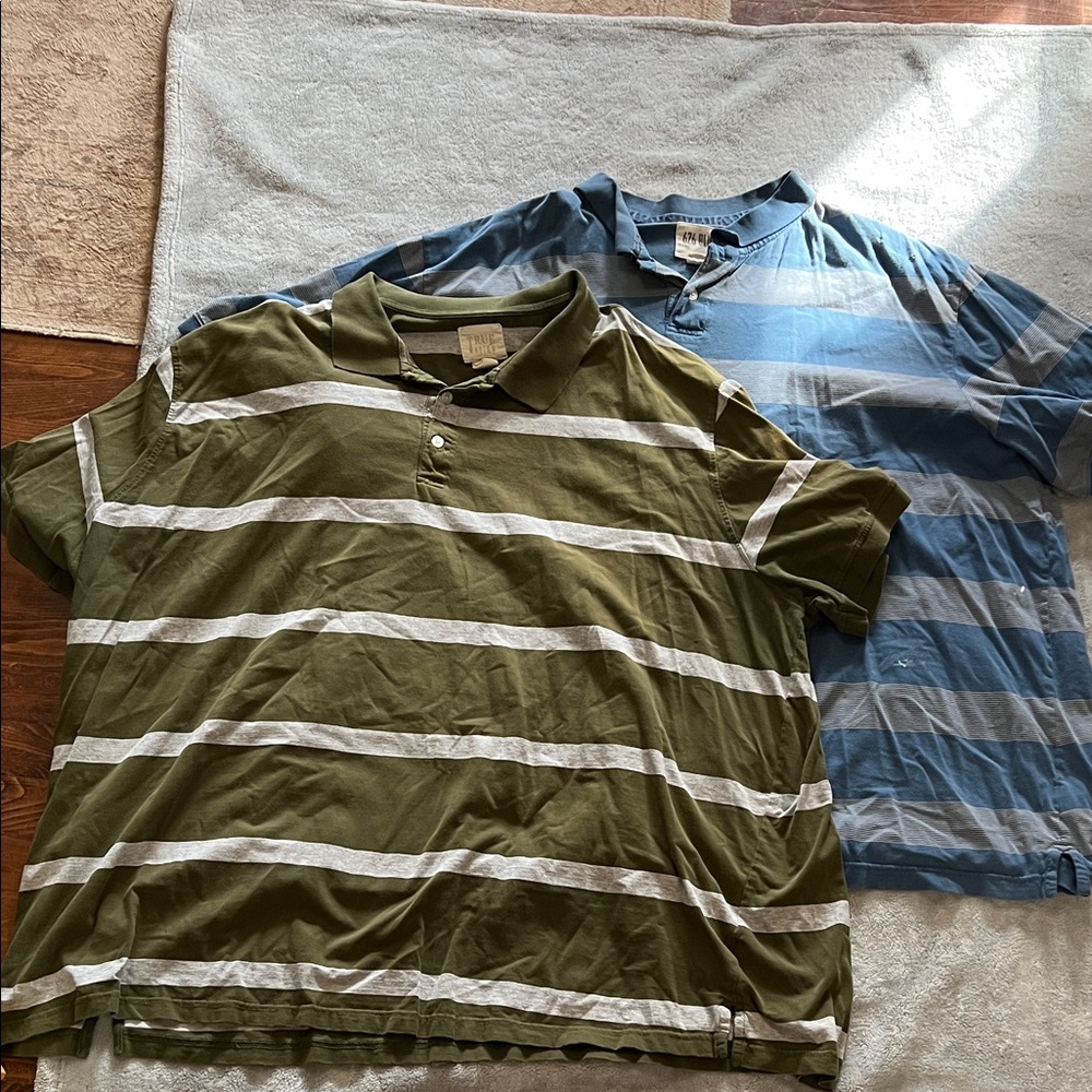 Men's Striped Polo Shirt - Green and Blue